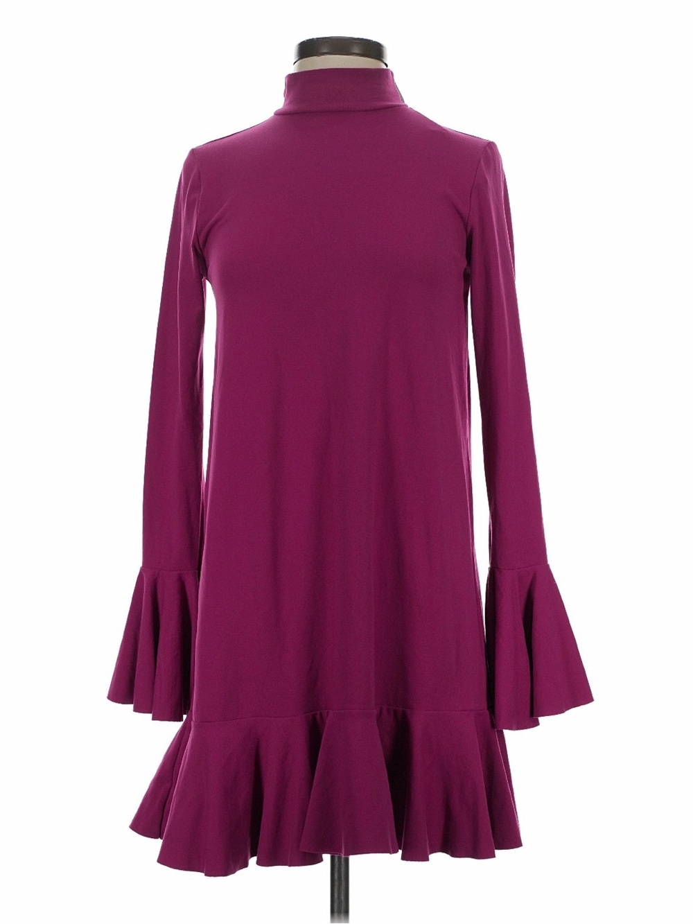 Susana Monaco Magenta Pink Turtleneck  Bell Sleeve Ruffle Hem Dress xs NWT